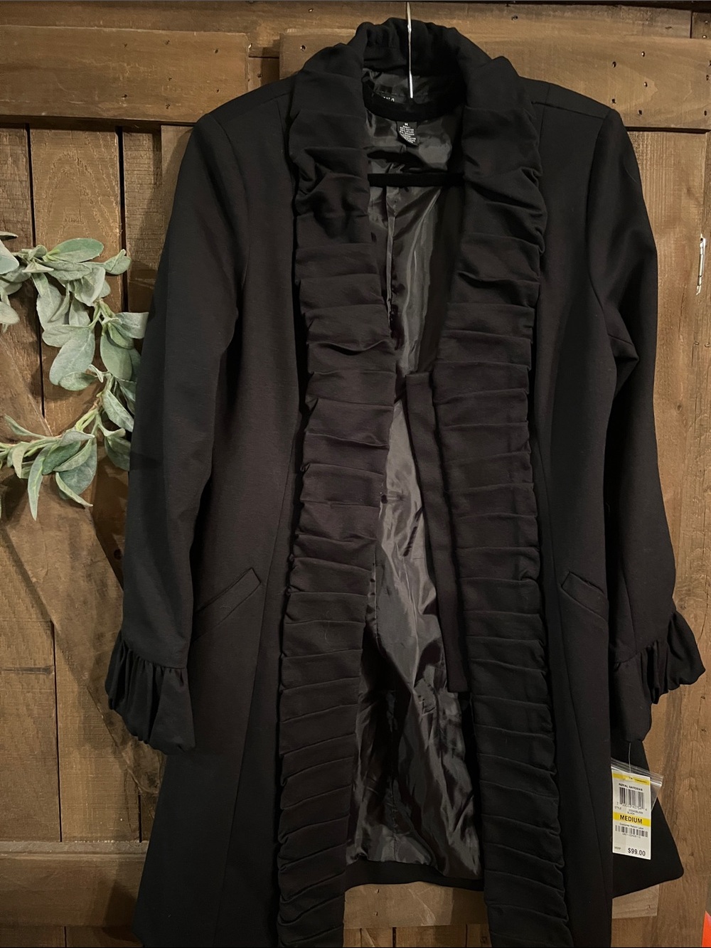 INC International Concepts Black Ruffle-Front Blazer Jacket